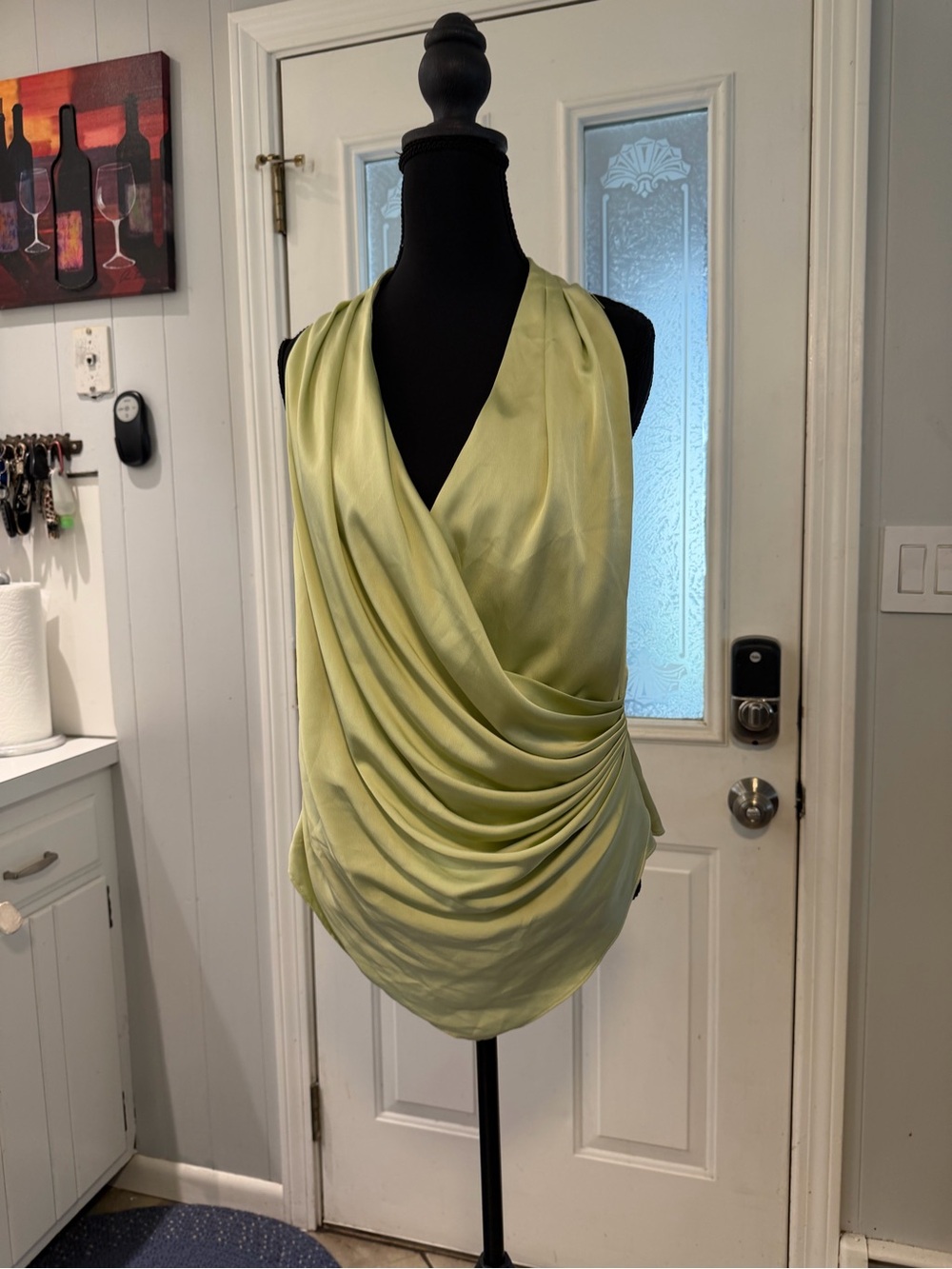 Draped Satin Camisole in Light Green